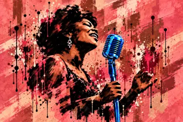 The Soul mural — a singer at the microphone, painted in splashes of gold, green, and blue